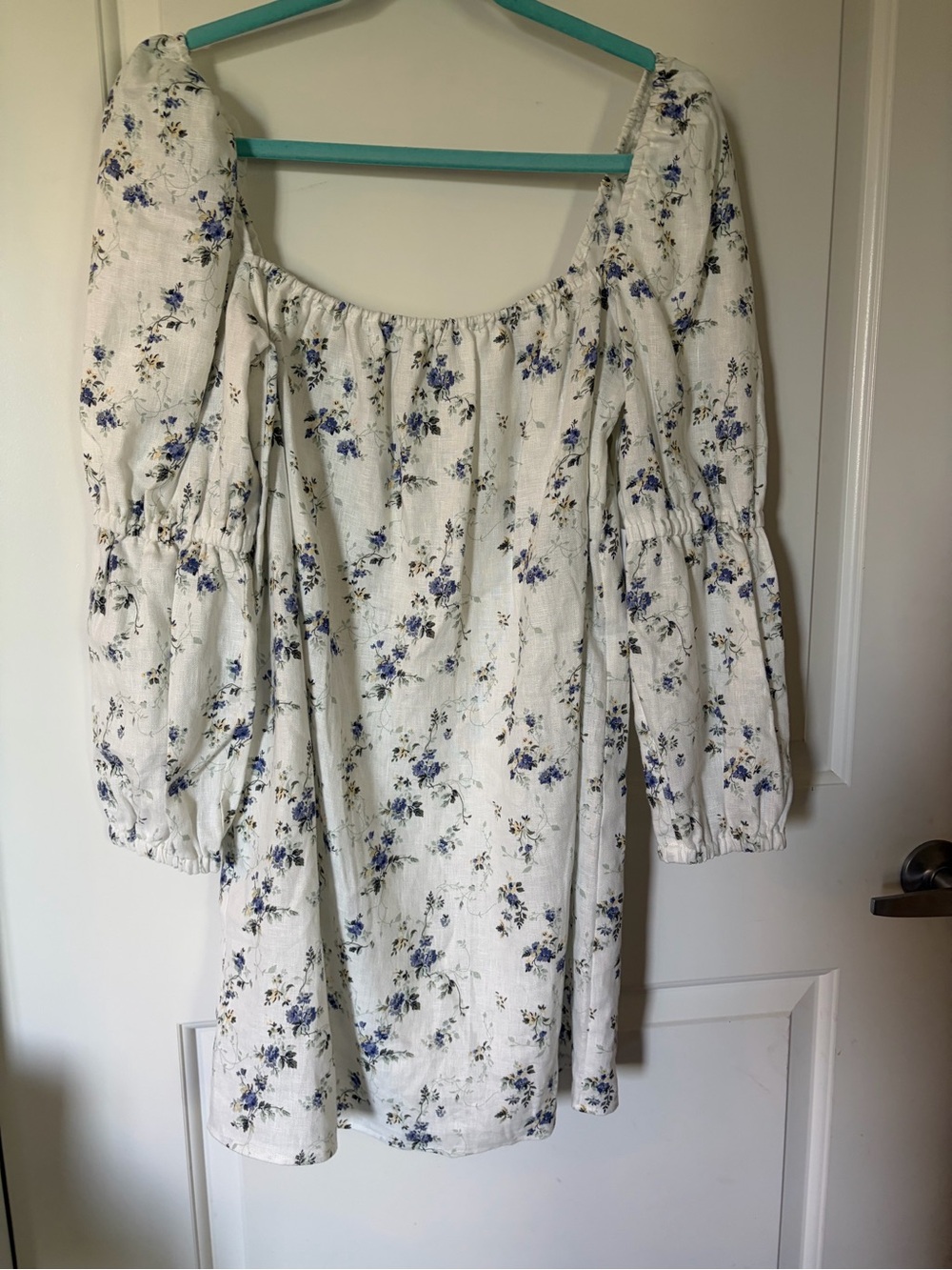 Reformation White Floral Puff-Sleeve Mini Dress